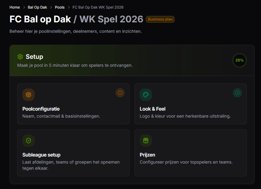 Voorbeeld van het poolbeheer-dashboard